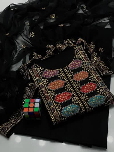 Black Sequin Embroidered 3-Piece Suit for Women