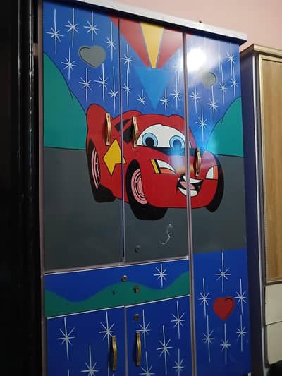 3 Door Kids Wardrobe Lamination - Lightning McQueen Theme
