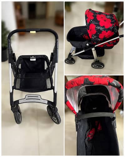 Happy Dino Baby Stroller | Foldable Pram | Red & Black