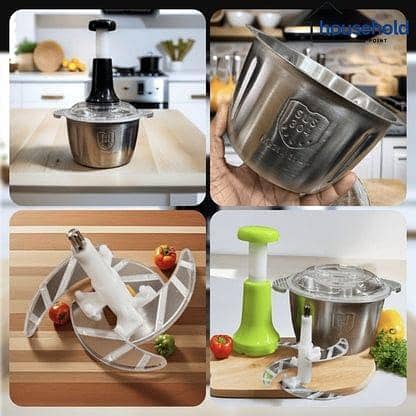 4 Steel Manual Kitchen Chopper – Heavy Duty Vegetable Dicer, Mincer & Meat Grinder – Smart Hand Press Plunger Design for Fast & Effortless Cooking!