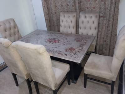 Glass Dining Table with 6 Wooden Chairs in Just 85000/-