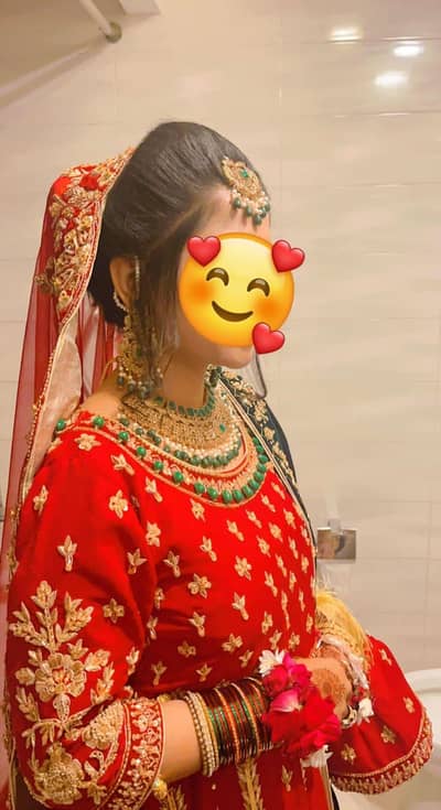 Red rose raw silk bridal Lehnga