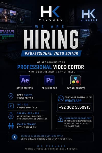 Professional Video Editor Required / Onsite