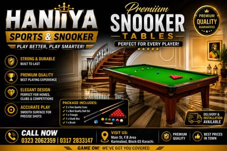 SNOOKER TABLE | POOL TABLE | BILLIARD | HOME OFFICES CLUBS | KHI