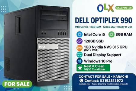 Dell Optiplex 990 - Core i5 2nd gen - 8GB RAM - 128GB SSD -1GB NVs 315