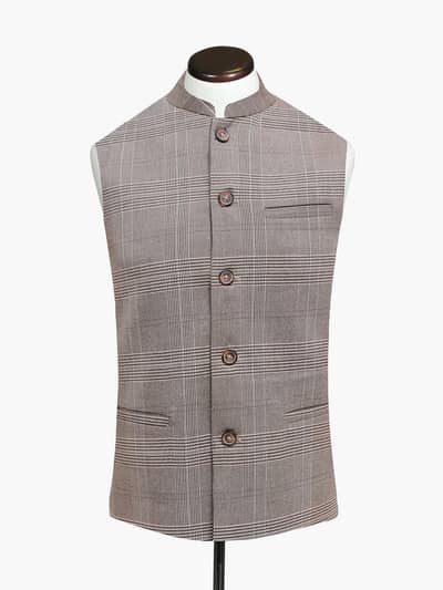 Brown Checked Formal Waistcoat