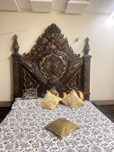 Pure Wood Bed with dressing mirror and wardrobes