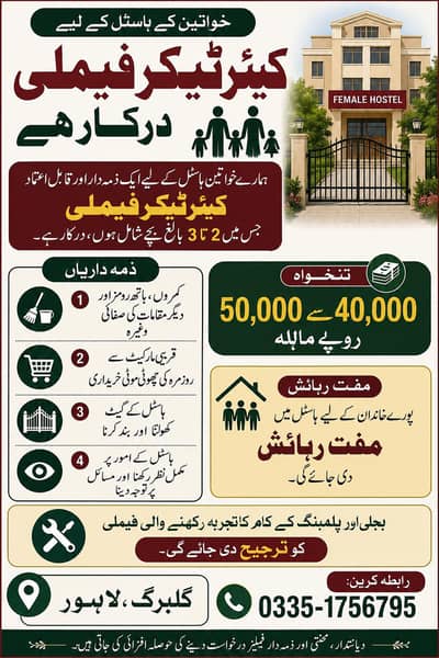 Caretaker Family for Cleaning of Hostel