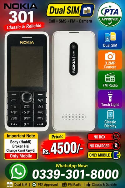Nokia 301  G5 mobile 3 sim  club