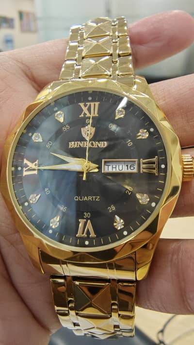 Original BINBOND Gold Luxury Watch for Men - Day/Date Display