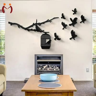 3d bird wall art black mdf modern decor