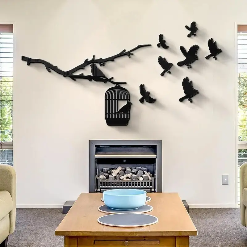 3d bird wall art black mdf modern decor — photo 2