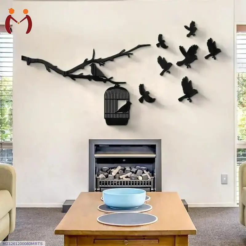 3d bird wall art black mdf modern decor — photo 3