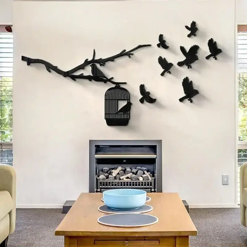3d bird wall art black mdf modern decor — photo 4