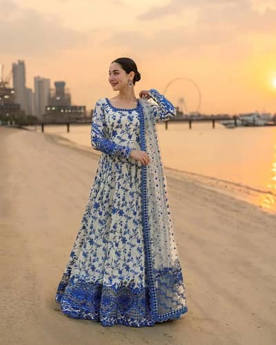 Blue embroidered lawn dress