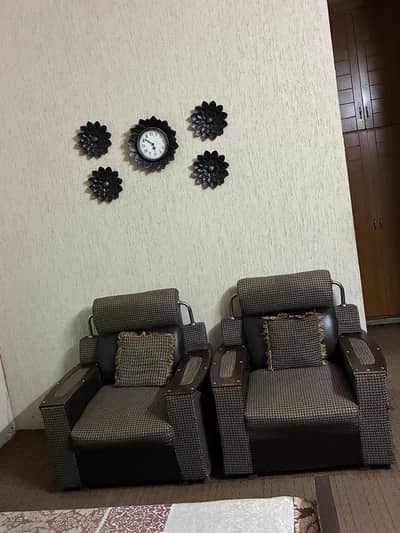 5 Seater Sofa Set – 3 Seater + 2 Single Chairs – Good Condition