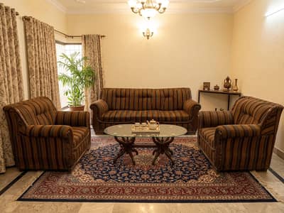 5-Seater Sofa Set with Glass Top Center Table in Good Condition