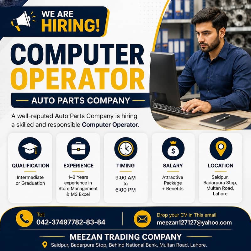 Computer Operator / Store Management – In Lahore 0
