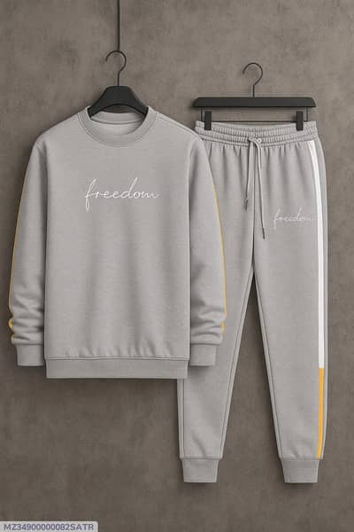 Men's Grey Freedom Printed Dri-Fit Track Suit 2 Pcs | Slim Fit