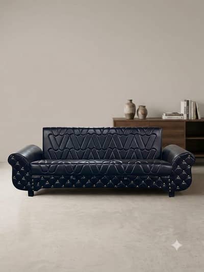  Premium Black Leather Sofa Bed - Gol Bazu & Modern V-Design 