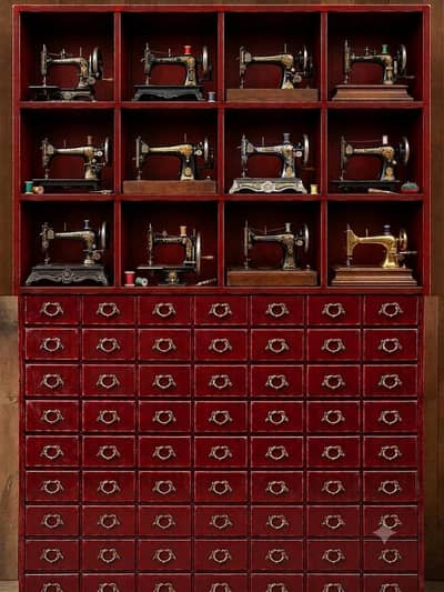 Magnificent Vintage Apothecary & Sewing Machine Display Cabinet