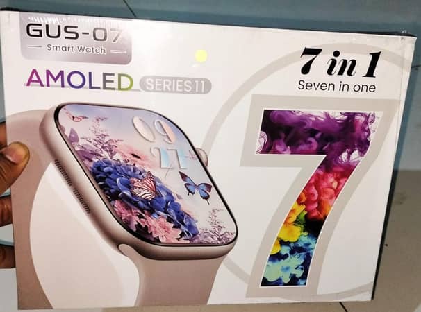 GUS-07 Smart Watch Series 11 Original AMOLED Display - 7-in-1 Combo Pack with 7 Premium Straps | All-in-One Smartwatch for iOS & Android"
