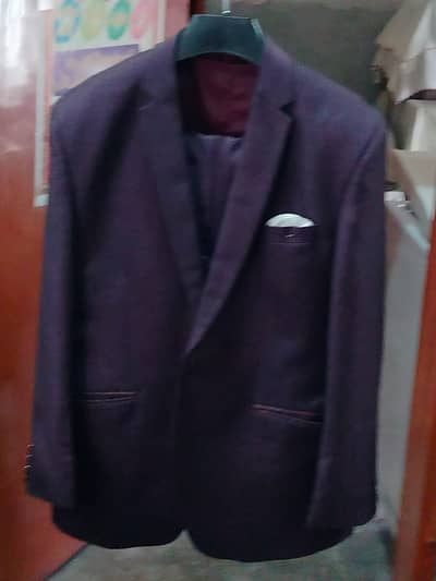 Men's 3 Piece Pant Coat Suit | Dark Plum | Size 42 | Excellent Conditi