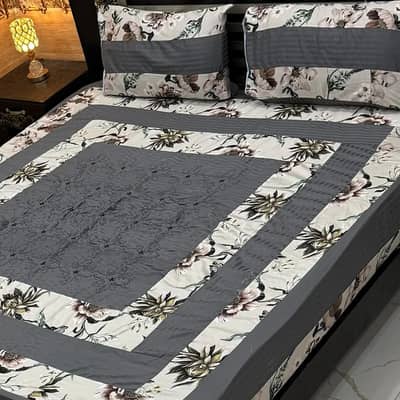 Premium Grey Cotton Patchwork Bedsheet 3 Pcs – Rs. 1,500