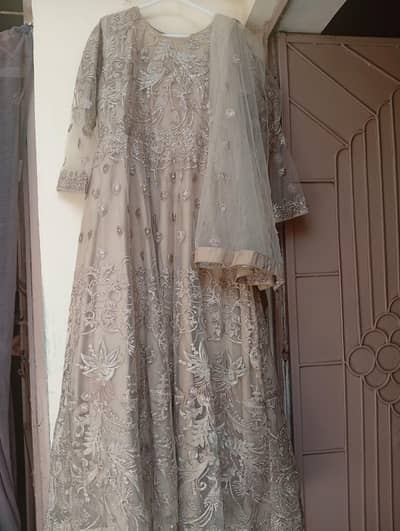 Elegant Heavy Embroidered Net Maxi / Long Frock with Dupatta