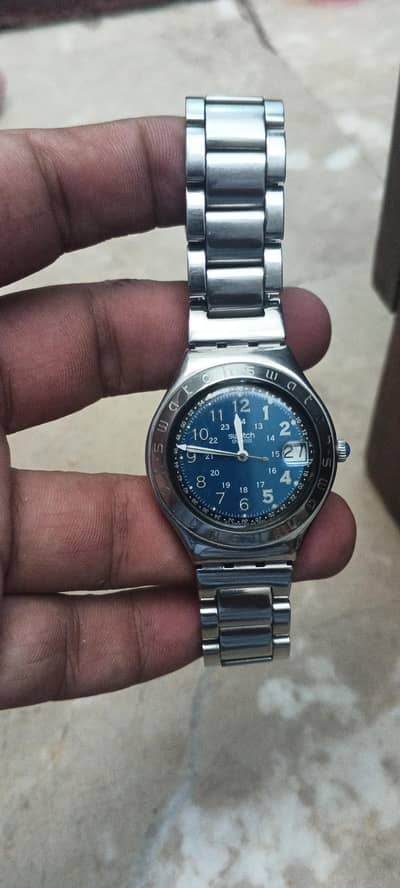 Stylish Swatch Men’s Watch – Blue Dial & Stainless Steel Chain