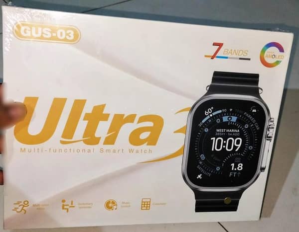 GUS-03 Smart Watch ULTRA 3 Original AMOLED Display - 7-in-1 Combo Pack with 7 Premium Straps | All-in-One Smartwatch for iOS & Android"