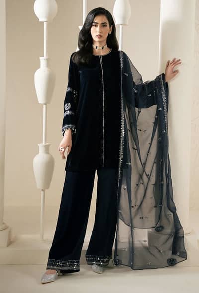 Cross Stitch 3pc Velvet dress with organza dupatta for sale