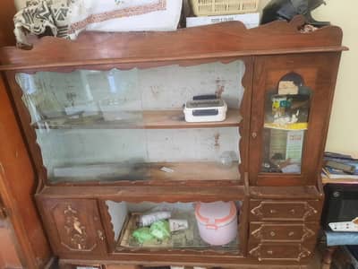 Wooden Showcase + 2 Bedside Cabinets
