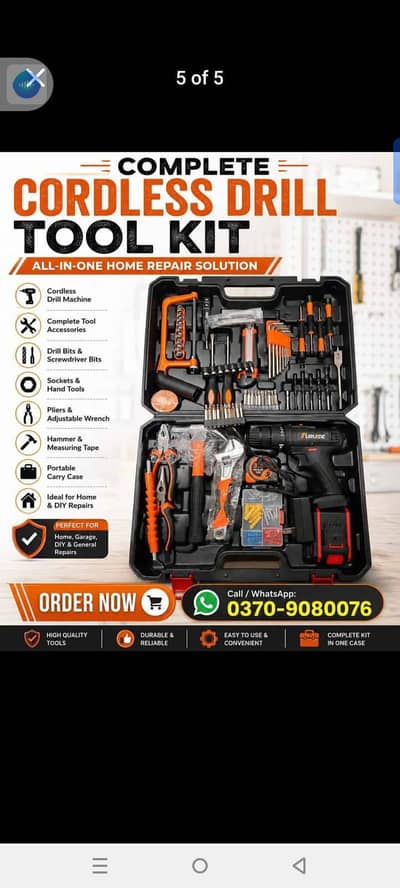 cordless drill machine with toolkit
