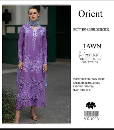 unsteched lawn suit purple Embroidered with print dupatta