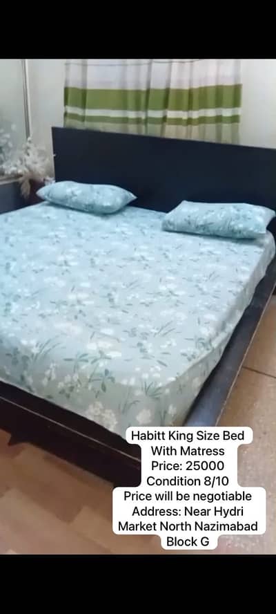 Habitt King Size Bed with Mattress | Wooden Double Bed | Karachi