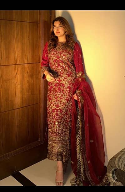 Beautiful Red & Gold Heavily Embroidered Formal 3 Piece Suit