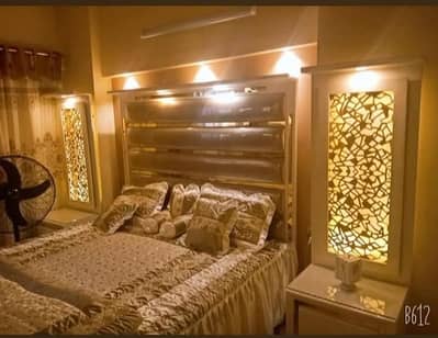 Wooden Bed, Side Tables, Dressing Table, Cupboards