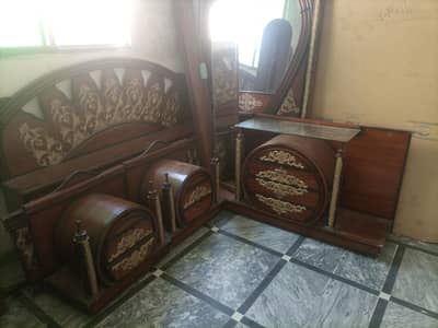 Beautiful Wooden Bed Set with Dressing Table