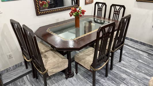 6 Seater Wooden Dining Table with Chairs & Covers