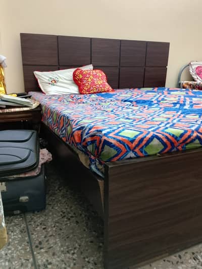 Modern Dark Wood Double Bed with Stylish Panelled Headboard