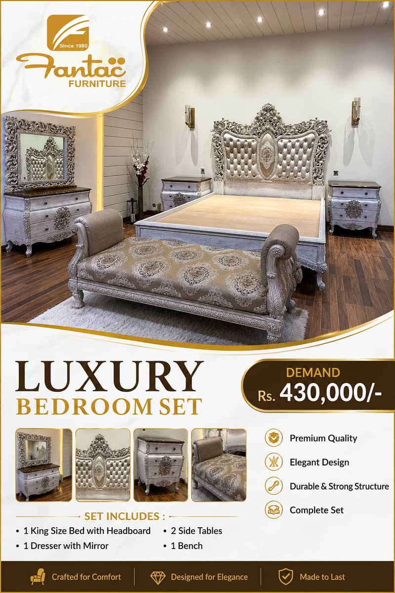 Luxury Bed set - Fantac brand bedroom set for sale - Bed set complete 0