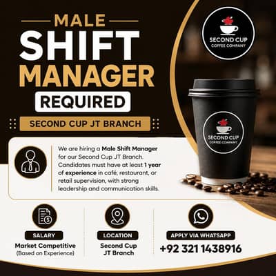 Male Shift Manager Required – Second Cup JT Branch