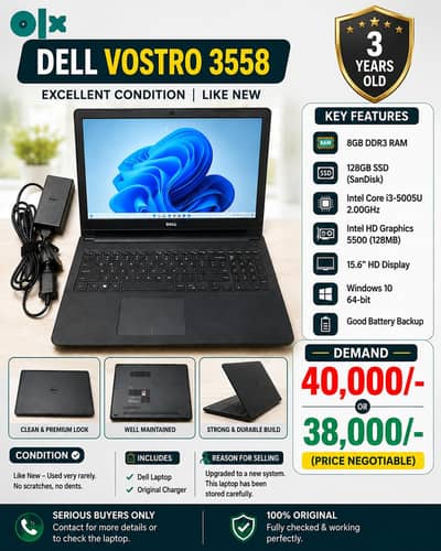 Dell Vostro 3558 Laptop — Excellent Condition