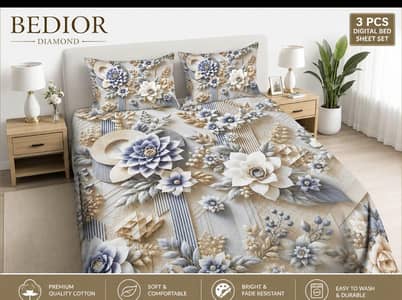 3 Pcs Digital Bedsheets By Bedior ( Diamond ) Pure Cotton