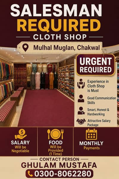 Salesman job for Cloth shop