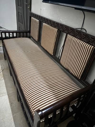 Wooden Sofa Set – Solid Wood, Carved Design