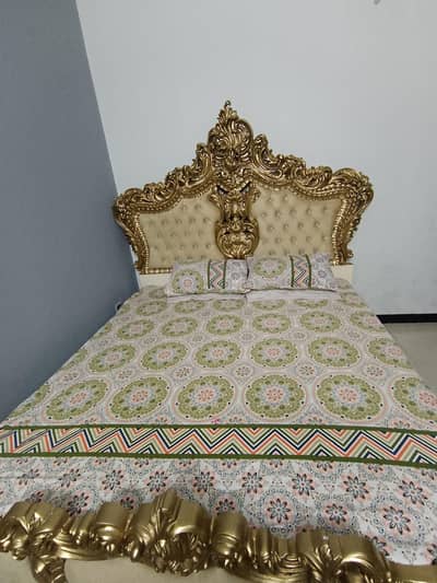 King Size Sheesham bed with 2 bedroom chairs, center table.