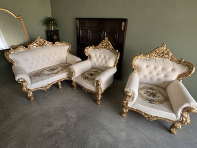 Pure Sheesham Wood Golde 6 Seater Sofa set Turkish Style Fabric design