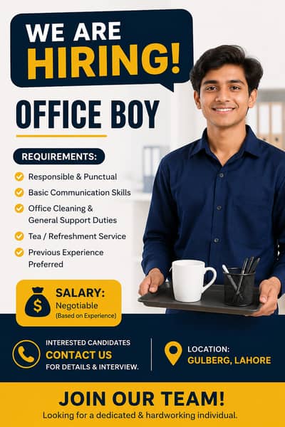 Need Office Boy in Lahore Gulberg 2